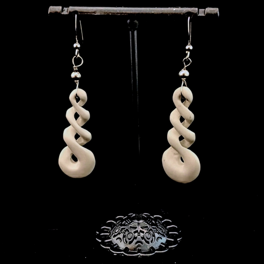 Souls Pleasure Art — Triple Twist Infinity Bone Earrings — Sterling Silver Hooks